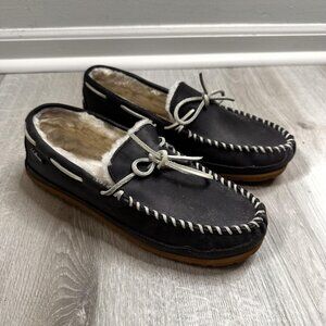 L.L.Bean Wicked Good Slippers Womens 9 Blue Moccasin‎ Sherpa Indoor/Outdoor